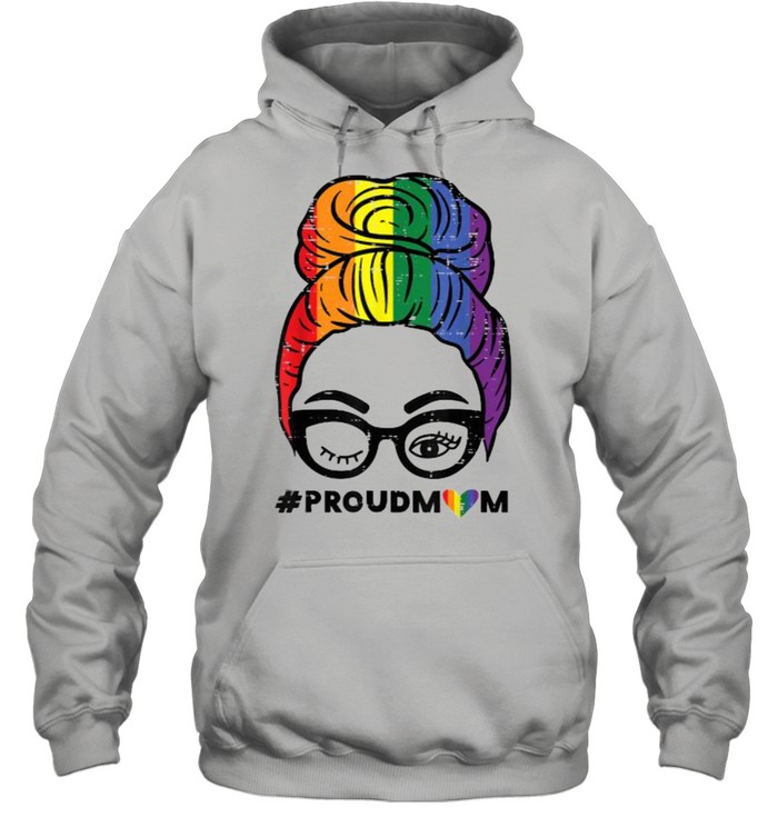 Proud Mom Messy Hair Bun LGBTQ Rainbow Flag  Unisex Hoodie