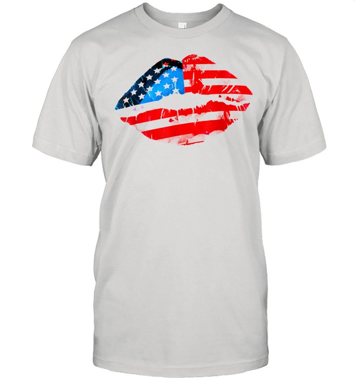 Vintage American Flag Lips 4th Of July Patriotic USA Day T-Shirt