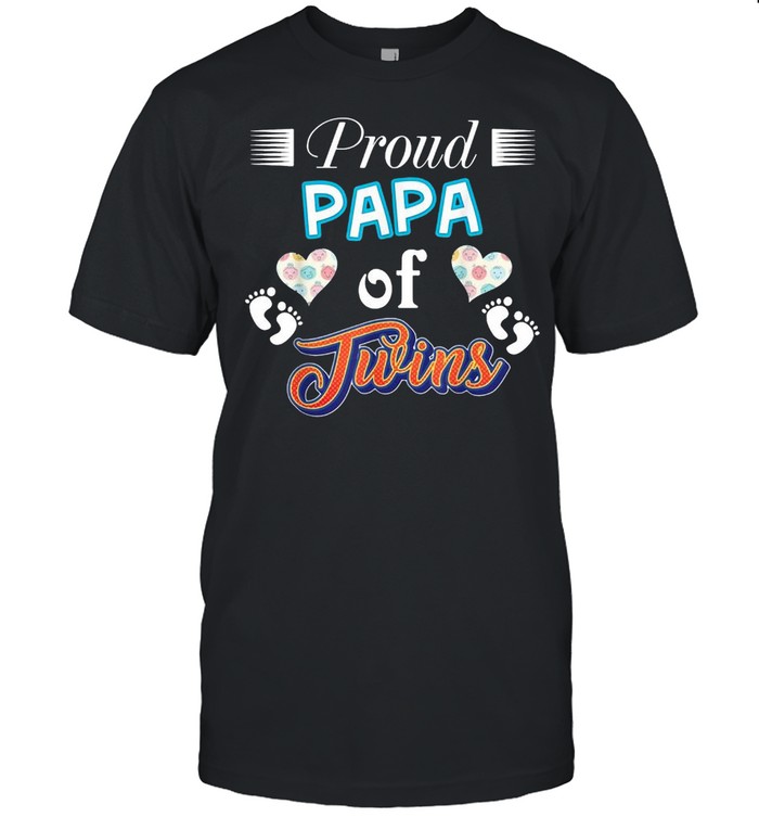 Proud Papa Of Twins Father Day Heart Footprint Dad Daddy shirt
