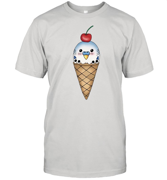 Budgie in ice cream cone shirt