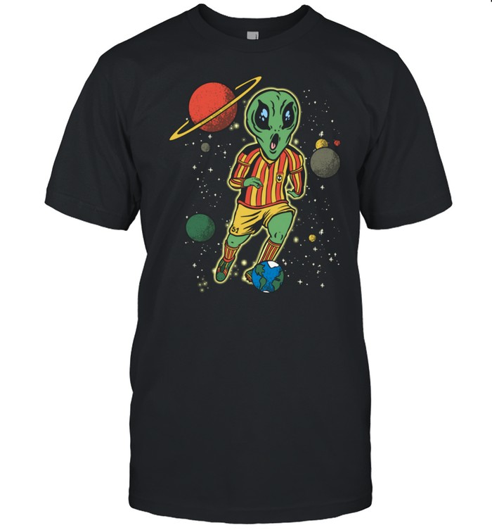 Funny Soccer Player in Space with Alien Soccer shirt