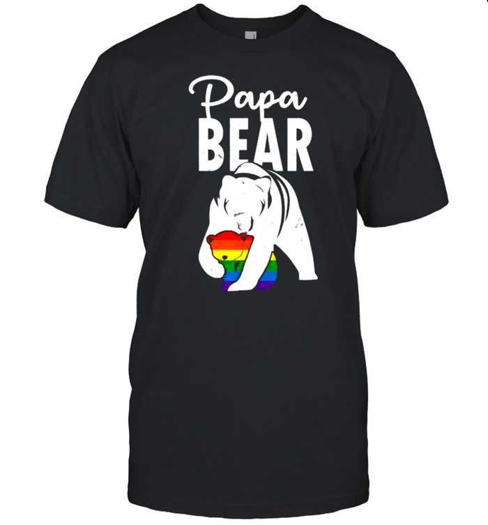 Papa Bear Gay Pride Rainbow Flag LGBT Dad Camping Father Day Shirt