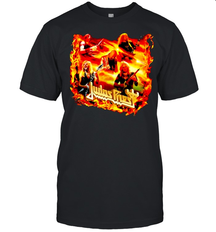 Judas priest fire rock band music shirt