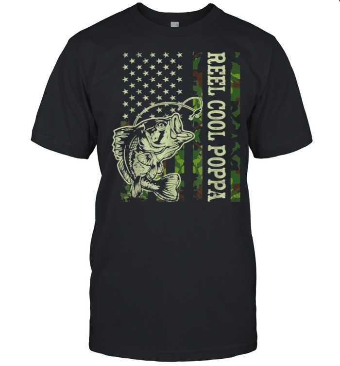 Reel Cool Poppa Camouflage Fish American Flag Shirt