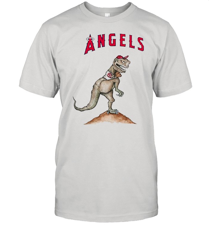 Los Angeles Angels T-Rex throw a baseball shirt