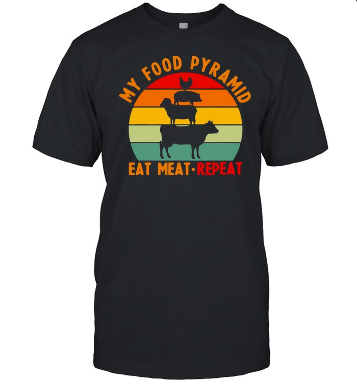 My Pyramid Food Eat Meat Repeat Meats Vintage Retro T-shirt