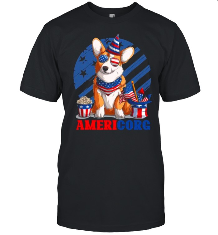 Americorg Funny Corgi Dog Fourth Of July 4th American Flag shirt