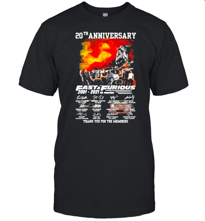 20th anniversary Fast and Furious 2001-2021 10 movies thank you for the memories signatures shirt