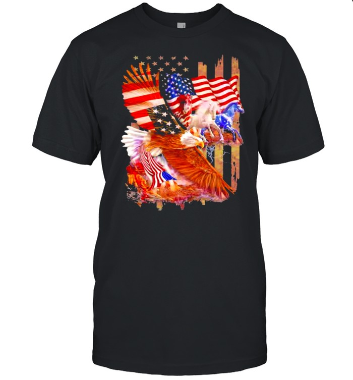 Horse Freedom And Eagle American Flag Shirt