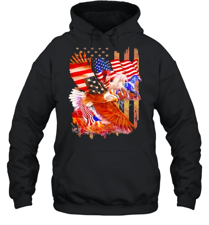 Horse Freedom And Eagle American Flag  Unisex Hoodie