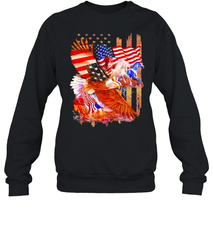 Horse Freedom And Eagle American Flag  Unisex Sweatshirt