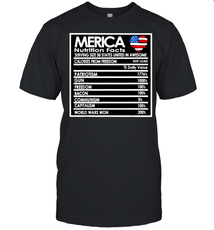 Merica Nutrition Facts Heart Flag 4th of July Proud American T-Shirt