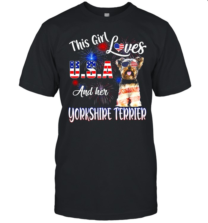 This Girl Loves USA And Her Yorkshire Terrier American Flag T-shirt