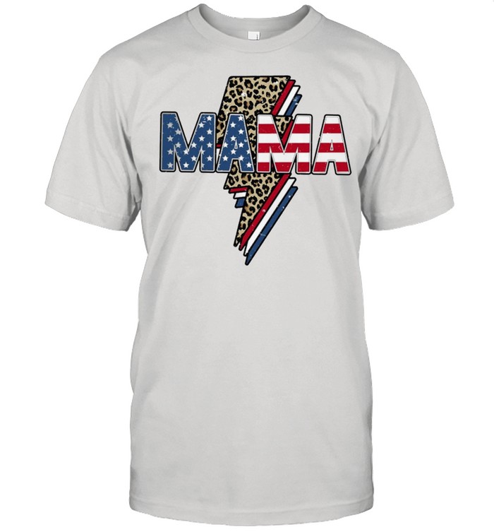 Retro mama happy 4th of july leopard thunder mama lightning rock shirt