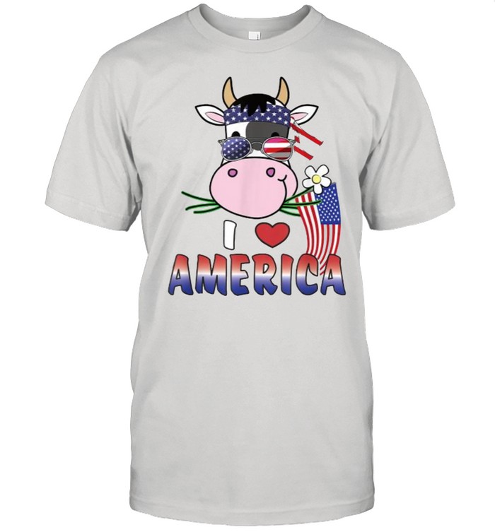 I Love America, 4th of July USA Patriotic Cow T-Shirt