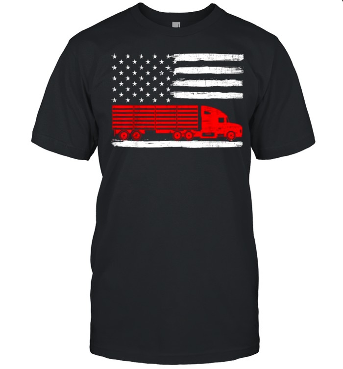 American Trucker USA Flag Truck Driver Driving Trailer T-Shirt