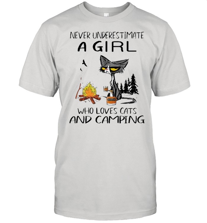 Black Cat Never Underestimate A Girl Who Loves Cats And Camping shirt