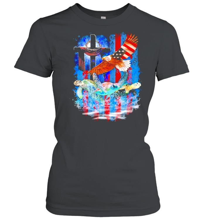 Turtle eagles american Flag 4th of July independence shirt Classic Women's T-shirt