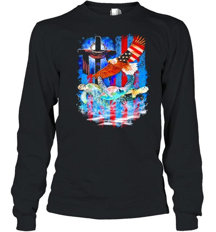 Turtle eagles american Flag 4th of July independence shirt Long Sleeved T-shirt
