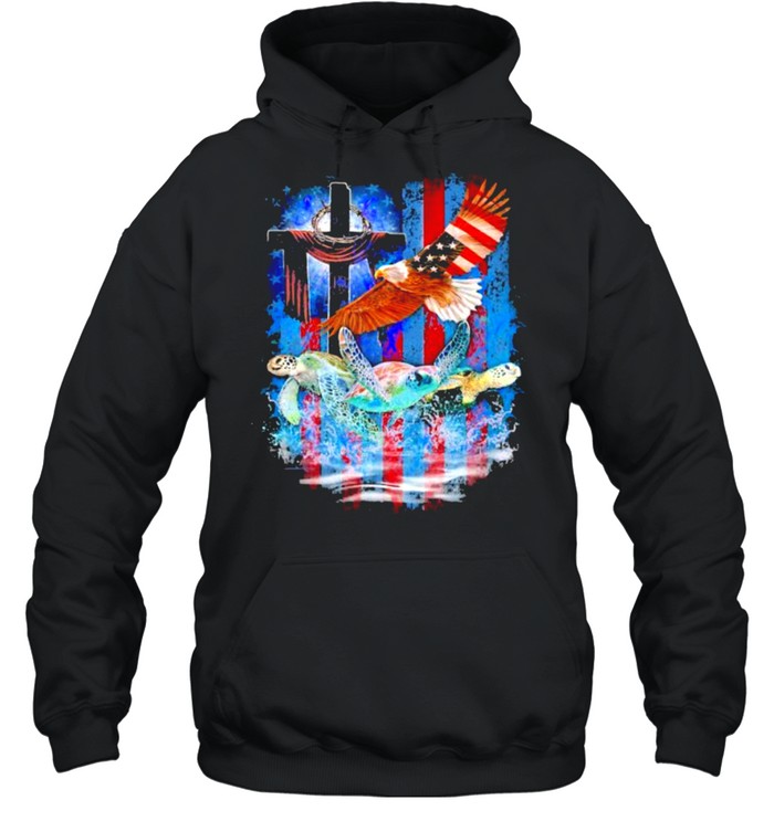 Turtle eagles american Flag 4th of July independence shirt Unisex Hoodie