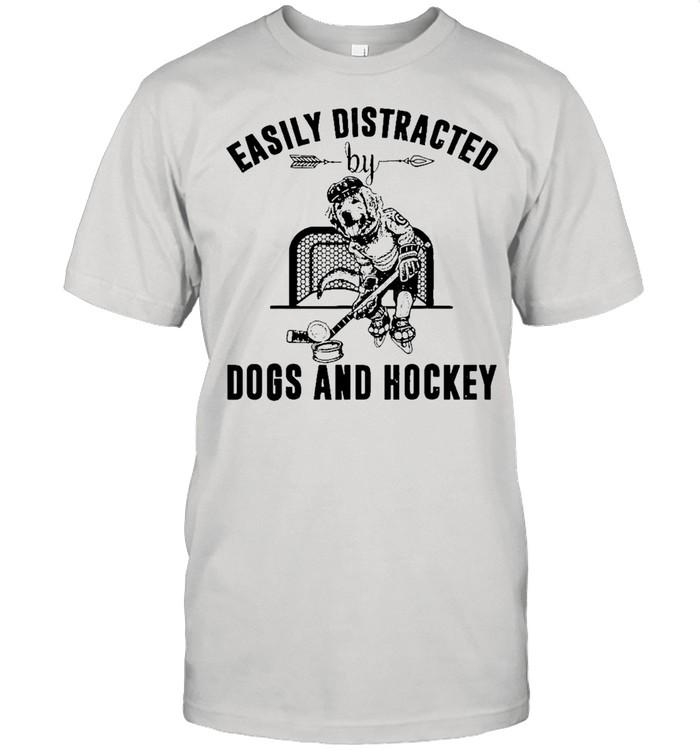 easily distracted dog and hockey shirt