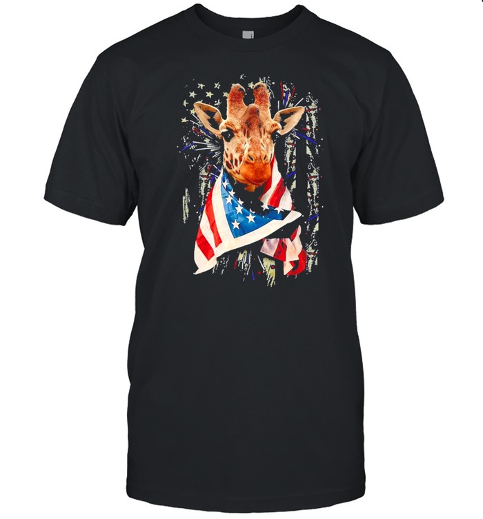 Giraffe cool American flag shirt