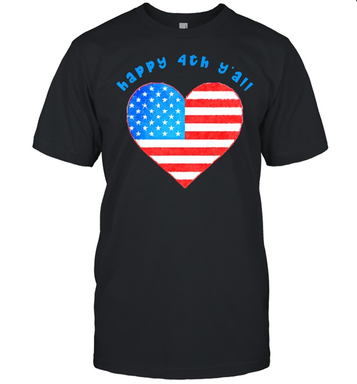 Kids Happy 4th Y’all American Flag Heart Fourth of July shirt