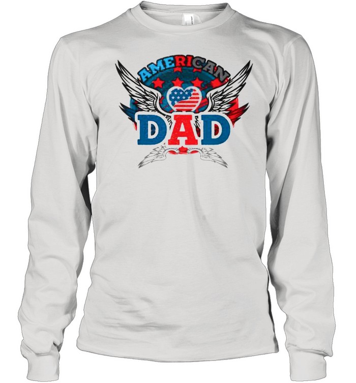 American Dad Patriotic Eagle Wings US Flag Heart T- Long Sleeved T-shirt