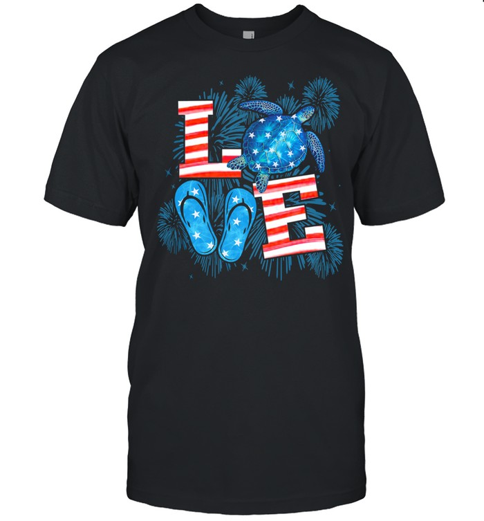 Love Turtle Firework 4th Of July American Flag shirt