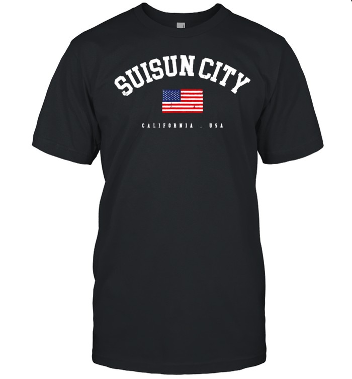 Suisun City CA Retro American Flag USA City Name T-Shirt