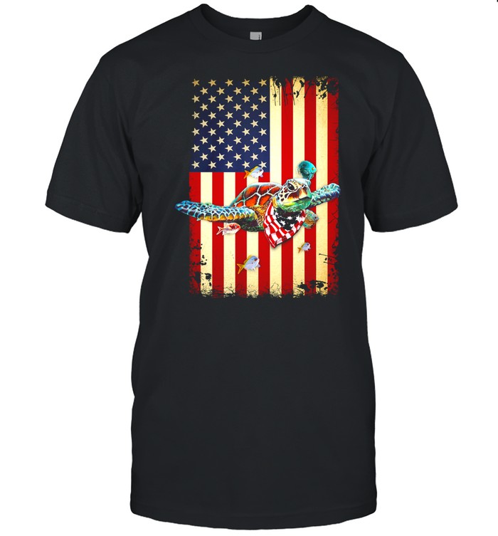 Turtle Sea With American Flag shirt