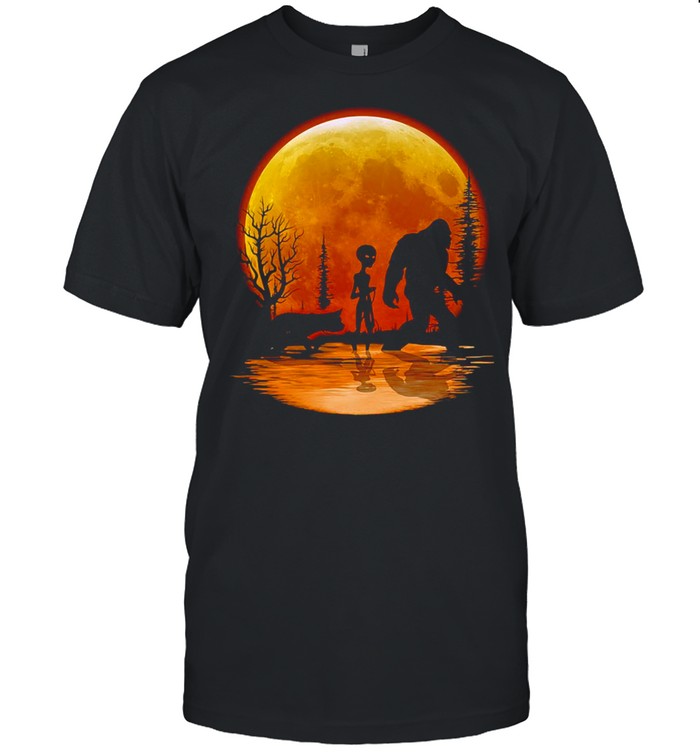 Bigfoot Alien Dog Orange Moon T-shirt