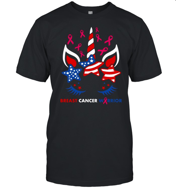 Unicorns American Flag Breast Cancer Warrior Shirt