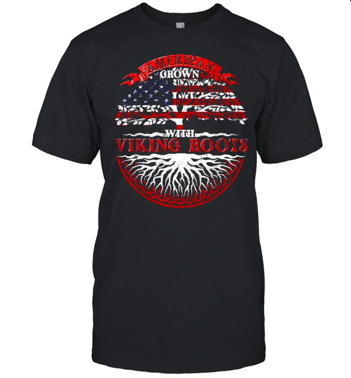 American Grown With Viking Roots Pride Yggdrasil USA Flag T-Shirt