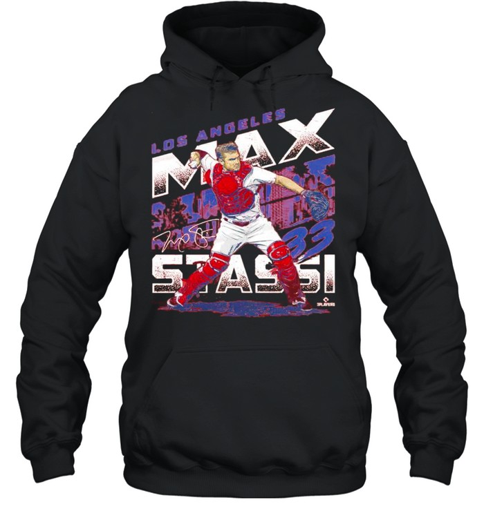 Los Angeles Baseball 33 Max Stassi throw ball signature shirt Unisex Hoodie