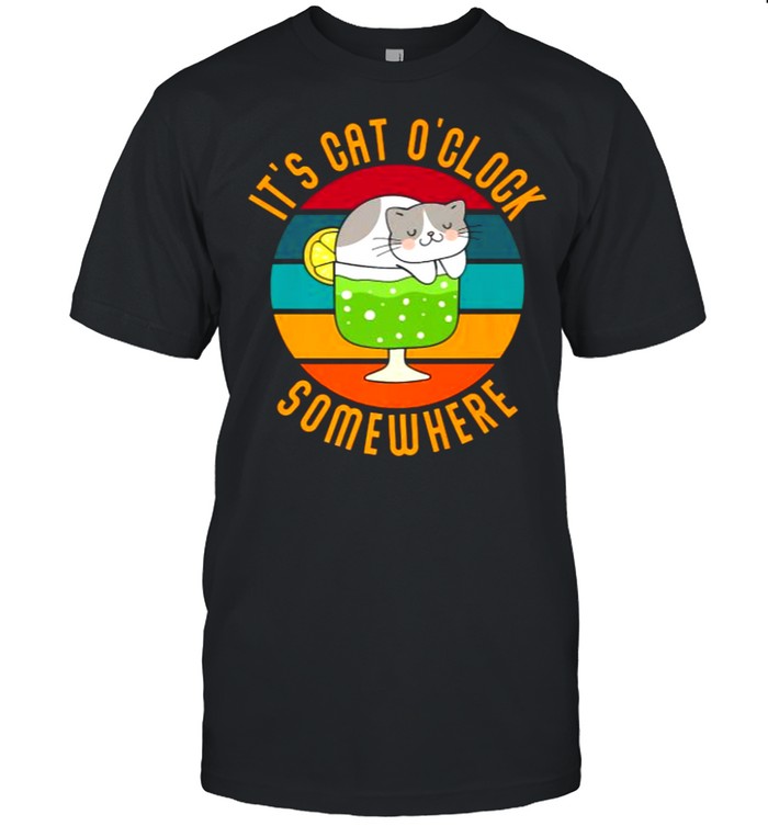 It’s Cat O’Clock Somewhere Cat Cocktail Kitty Vintage T-Shirt