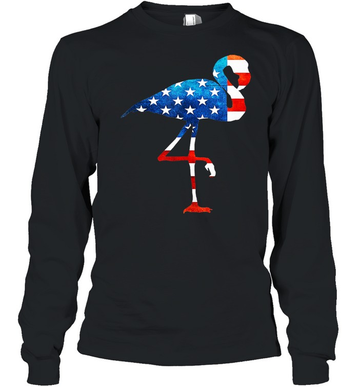 4th of July Flamingo American flag USA shirt Long Sleeved T-shirt