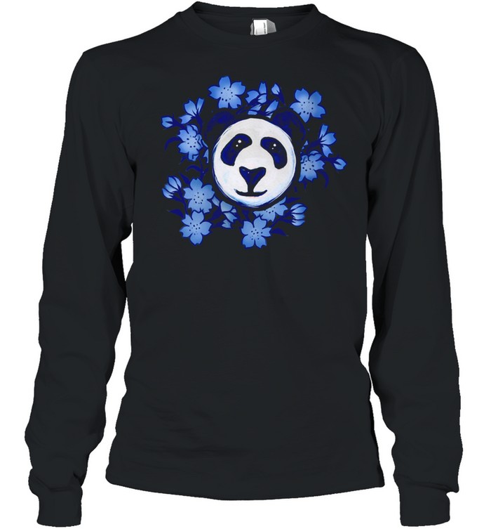 Blue Panda Art Floral Pandas shirt Long Sleeved T-shirt