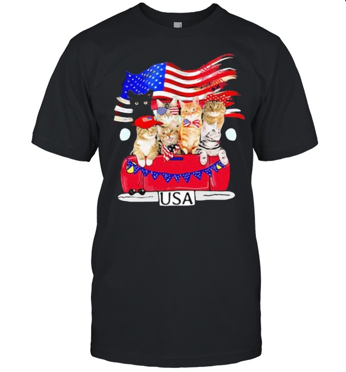 Car Usa American Flag Cats Shirt