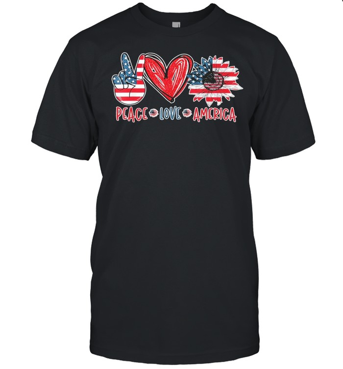 Peace love america 4th july patriotic sunflower heart t-shirt