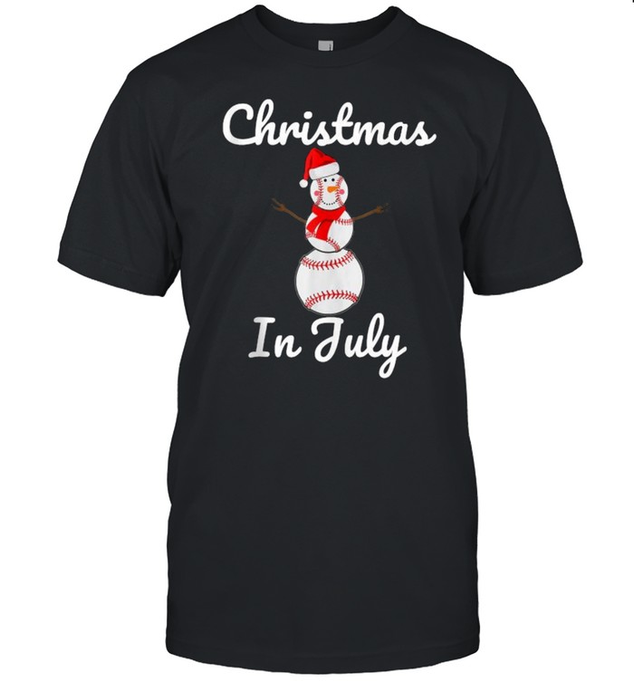 Christmas In July Baseball Snowman Santa Hat Summer 2021 Shirt