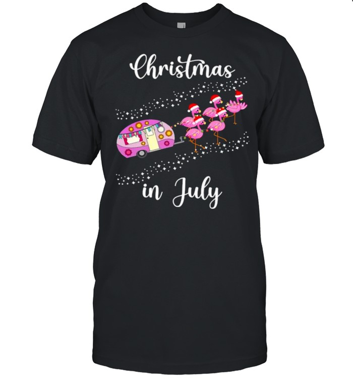 Christmas in July Flamingo Pink Retro Camping Car T-Shirt