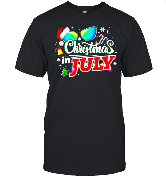 Christmas In July Santa Hat Sunglasses Summer T-Shirt