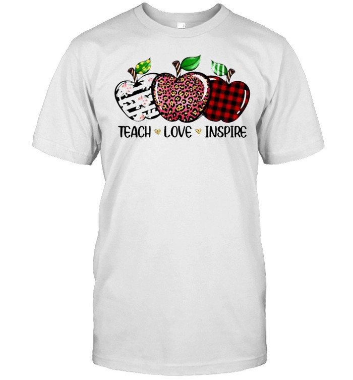 teacher love inspire apples leopard flower shirt