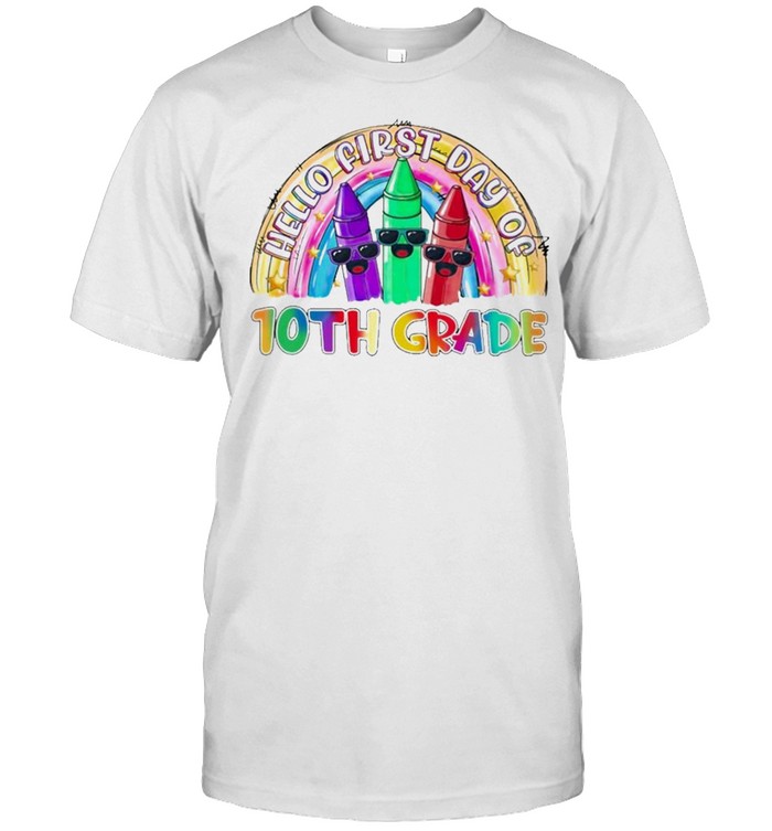 Hello First Day Of 10th Grade Rainbow Back to School shirt