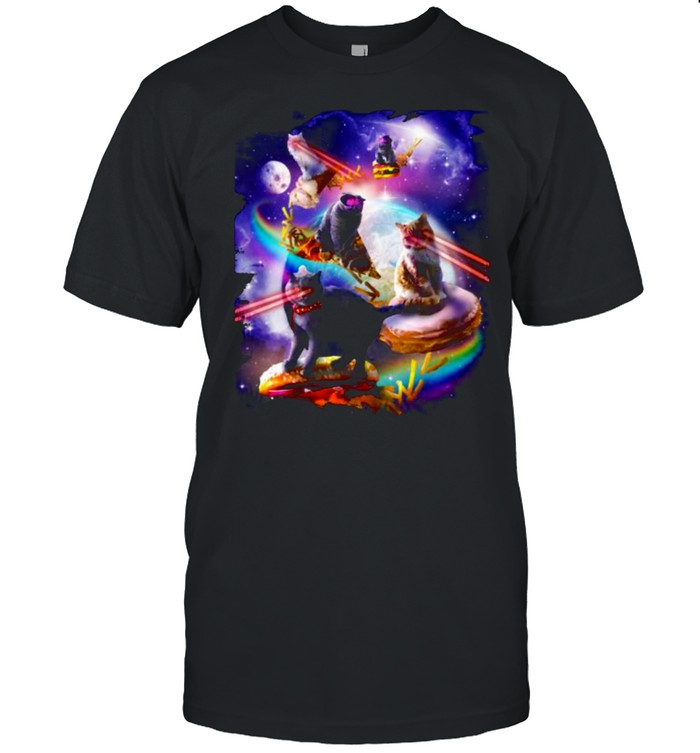 Galaxy Laser Space Cat On Burger Pizza Donut Ice Cream T-Shirt