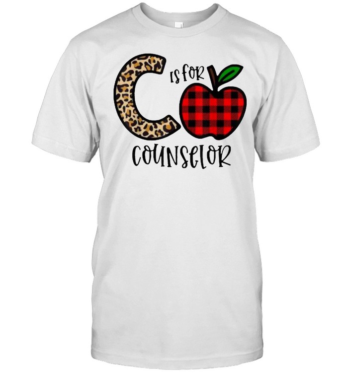 C Is For Counselor Teacher Leopard Apple Buffalo Plaid T-Shirt