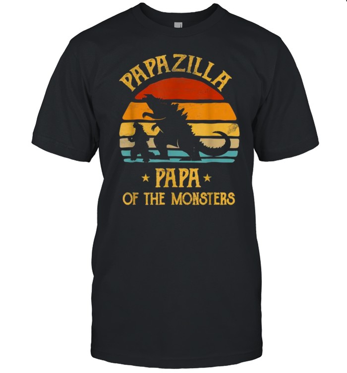 Papazilla Papa Of Monsters Grandpa Halloween Christmas Vintage T-Shirt
