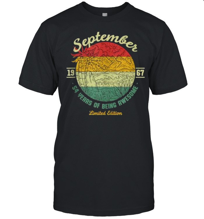 September 1967 54 Years of Being Awesome Birthday Sunset T-Shirt