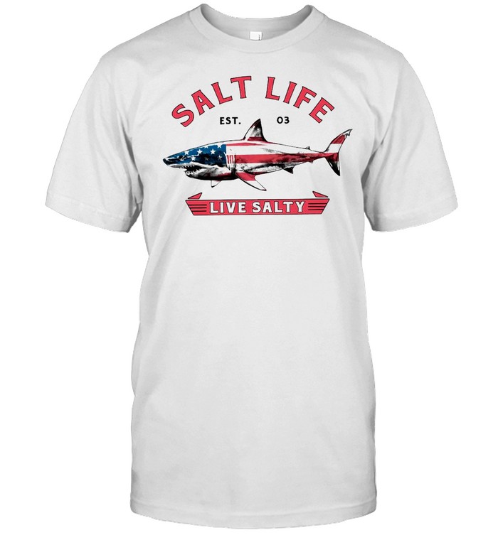 Shark American Flag Salt Life EST 03 Live Salty T-shirt